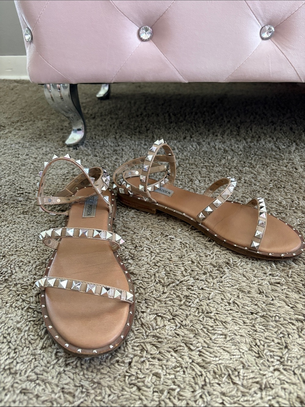Steve Madden Studded Strappy Flat Sandals - Nude